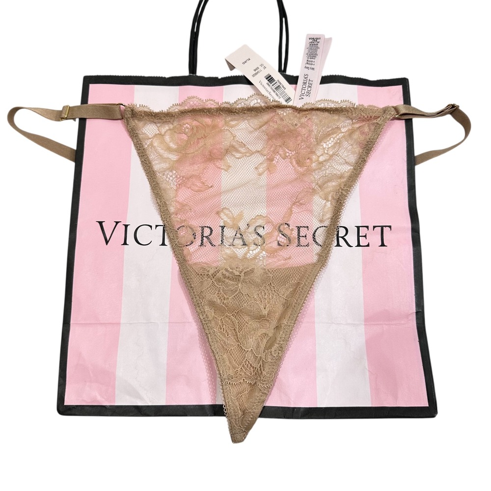 NWT Victoria's Secret Very Sexy Lace V String Thong Tan XL